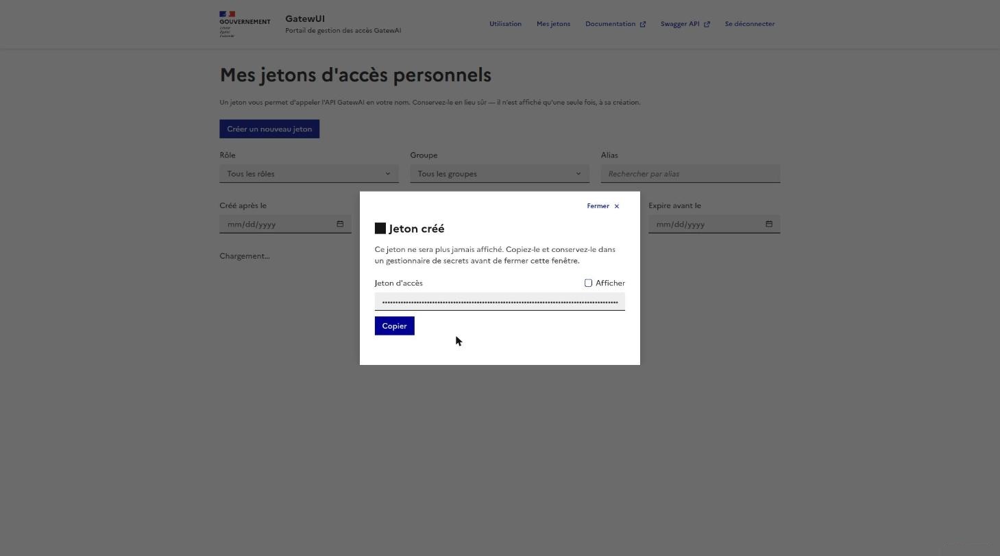 Confirmation de rotation, nouveau token masqué